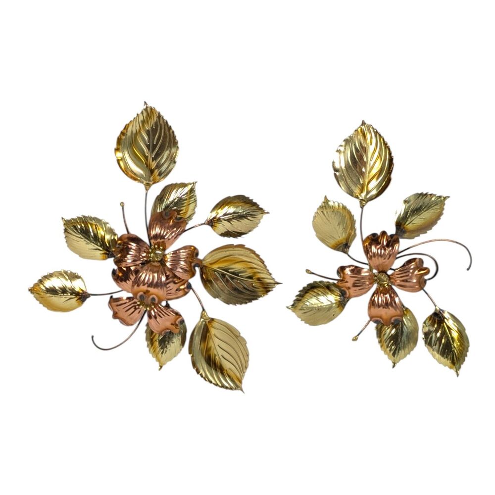 VTG Homco Wall Hanging Dogwood Flowers Leaves Brass Gold Tone Boho